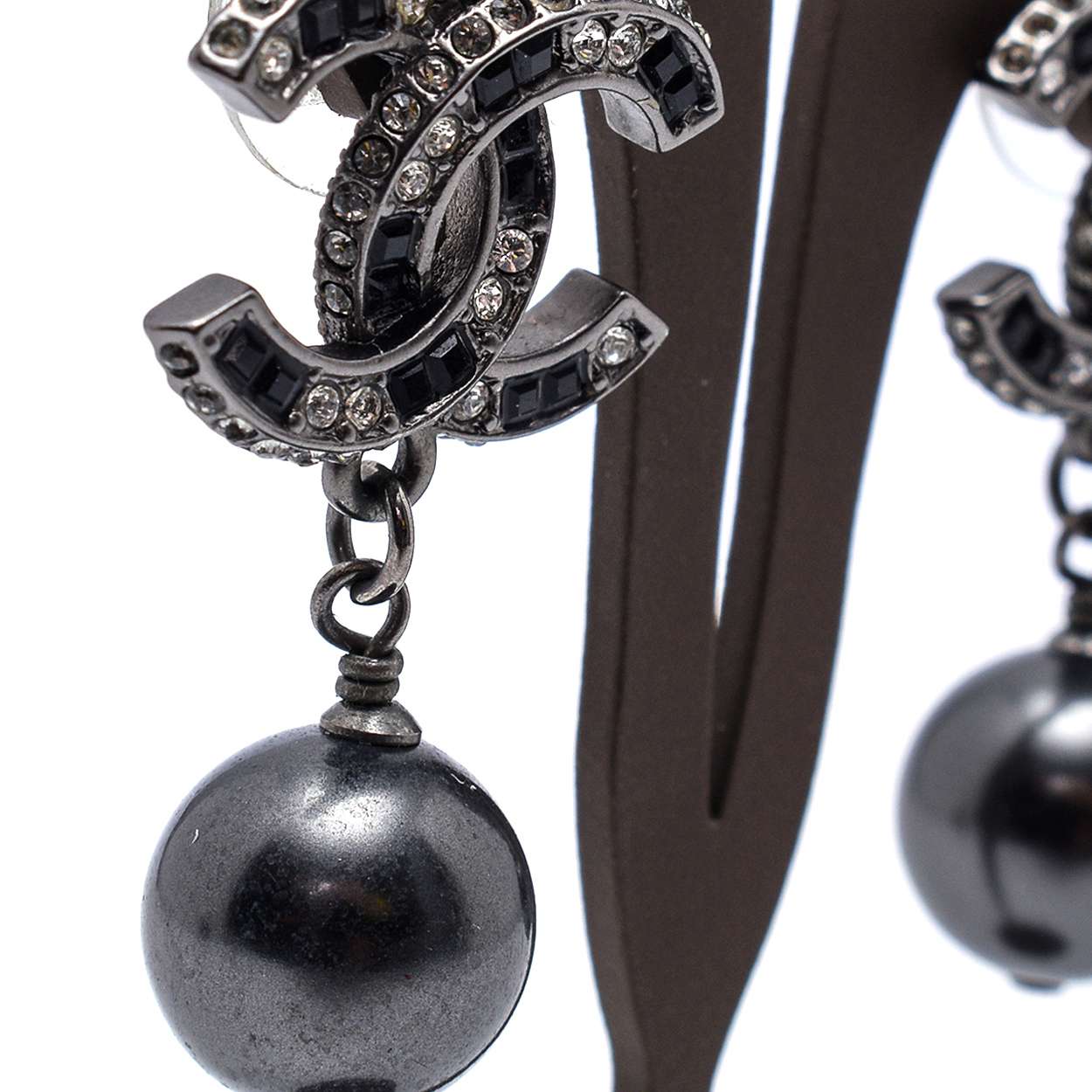 Chanel - Gunmetal Cc Crystal Earrings 